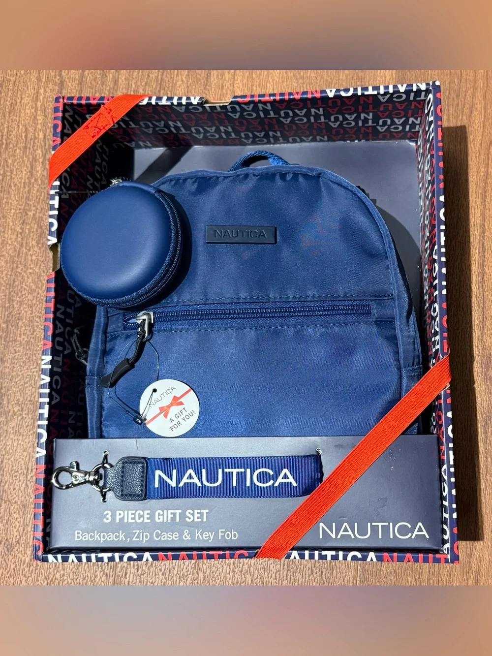 Nautica Men's Navy Backpack Gift Set with Zip Case & Key Fob (NWT)